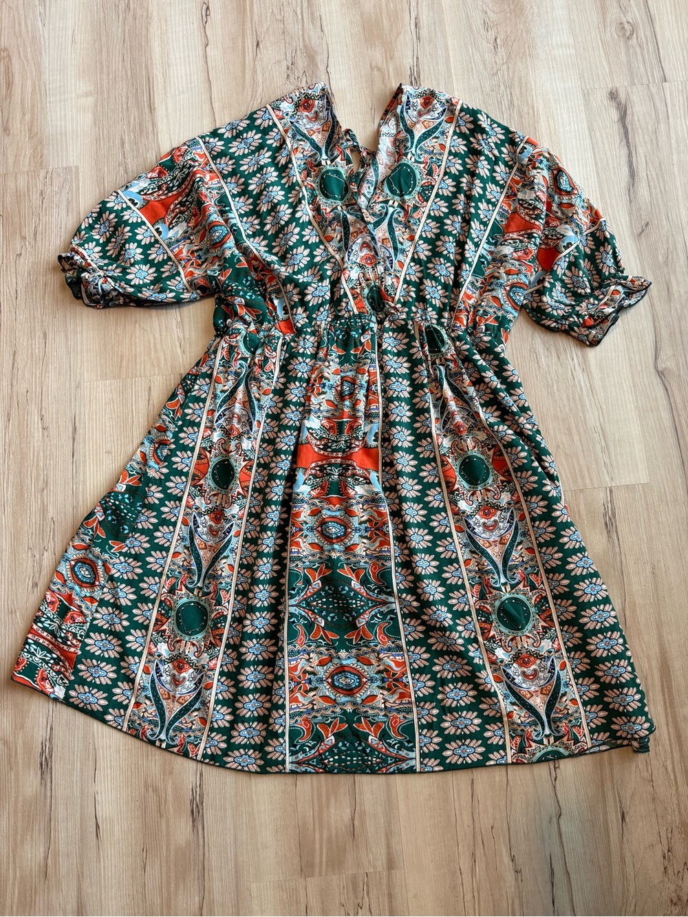 SHEIN XL Boho Paisley Floral Mini Dress | Puff Sleeves | Cottagecore Festival - Picture 2 of 5